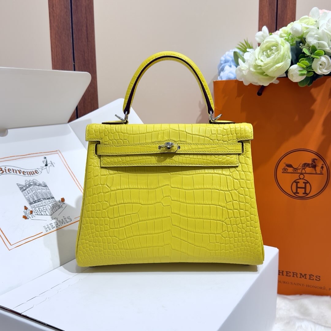 Hermes Kelly25 Matte Alligator Lime PHW